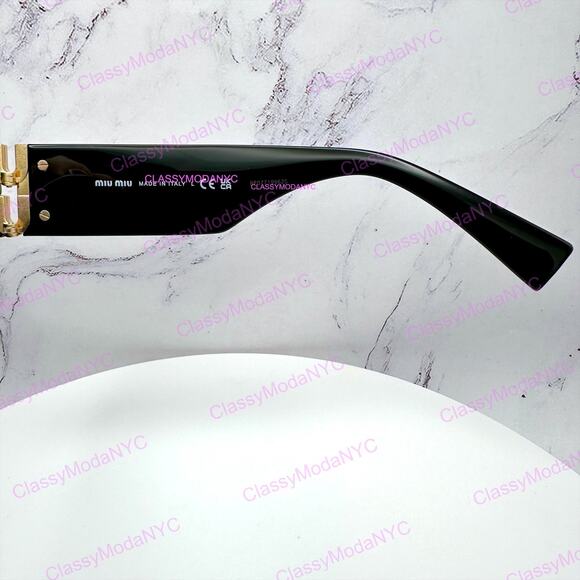 New MIU MIU Sunglasses Black Oval Acetate Gold Metal Logo Authentic Womens